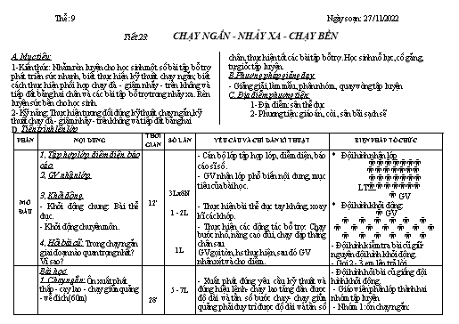Kế hoạch bài dạy Giáo dục thể chất 9 - Tiết 23+24 - Năm học 2022-2023 - Trường THCS Trần Kim Xuyến
