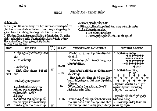 Kế hoạch bài dạy Giáo dục thể chất 9 - Tiết 27+28, Bài: Nhảy xa-chạy bền - Năm học 2022-2023 - Trường THCS Trần Kim Xuyến