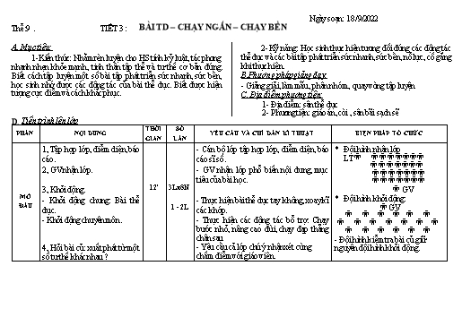 Kế hoạch bài dạy Giáo dục thể chất 9 - Tiết 3+4 - Năm học 2022-2023 - Trường THCS Trần Kim Xuyến
