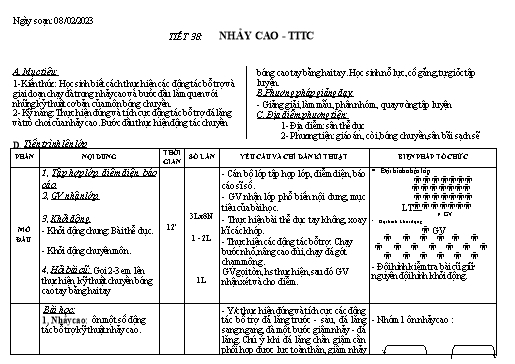 Kế hoạch bài dạy Giáo dục thể chất 9 - Tiết 38+39 - Năm học 2022-2023 - Trường THCS Trần Kim Xuyến