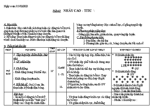 Kế hoạch bài dạy Giáo dục thể chất 9 - Tiết 40+41 - Năm học 2022-2023 - Trường THCS Trần Kim Xuyến