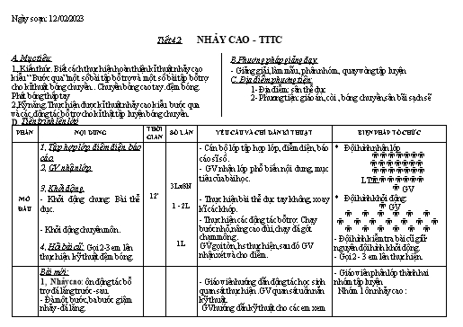 Kế hoạch bài dạy Giáo dục thể chất 9 - Tiết 42+43 - Năm học 2022-2023 - Trường THCS Trần Kim Xuyến