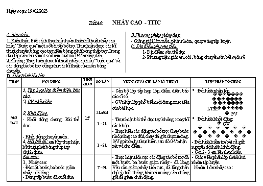 Kế hoạch bài dạy Giáo dục thể chất 9 - Tiết 44+45, Bài: Nhảy cao-chạy bền - Năm học 2022-2023 - Trường THCS Trần Kim Xuyến