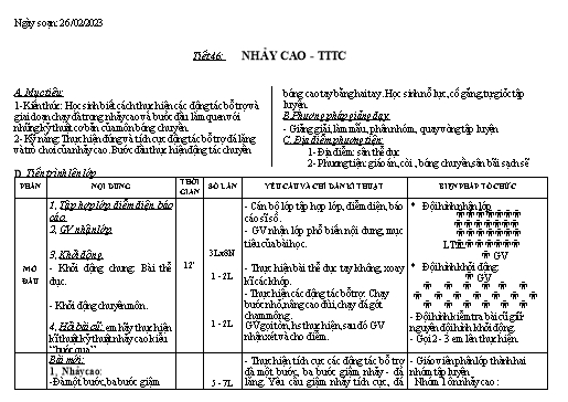 Kế hoạch bài dạy Giáo dục thể chất 9 - Tiết 46+47 - Năm học 2022-2023 - Trường THCS Trần Kim Xuyến