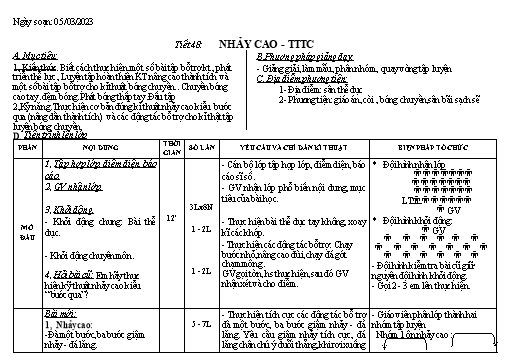 Kế hoạch bài dạy Giáo dục thể chất 9 - Tiết 48+49 - Năm học 2022-2023 - Trường THCS Trần Kim Xuyến