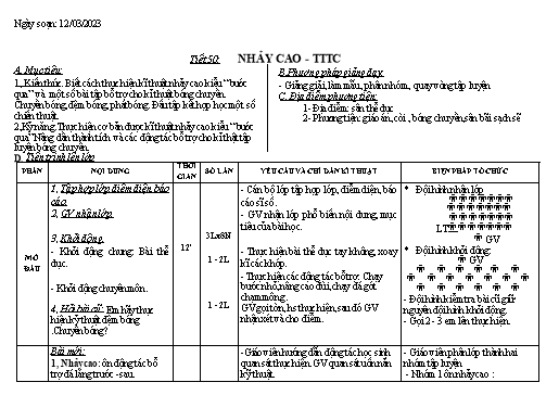 Kế hoạch bài dạy Giáo dục thể chất 9 - Tiết 50+51 - Năm học 2022-2023 - Trường THCS Trần Kim Xuyến