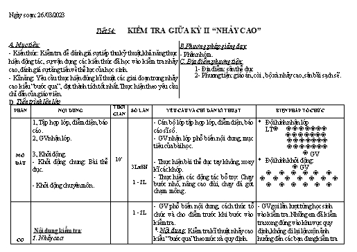 Kế hoạch bài dạy Giáo dục thể chất 9 - Tiết 54+55 - Năm học 2022-2023 - Trường THCS Trần Kim Xuyến