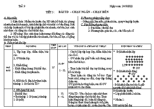 Kế hoạch bài dạy Giáo dục thể chất 9 - Tiết 5+6 - Năm học 2022-2023 - Trường THCS Trần Kim Xuyến