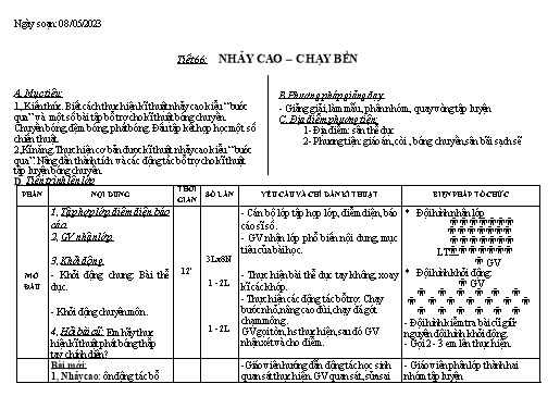 Kế hoạch bài dạy Giáo dục thể chất 9 - Tiết 66+67 - Năm học 2022-2023 - Trường THCS Trần Kim Xuyến