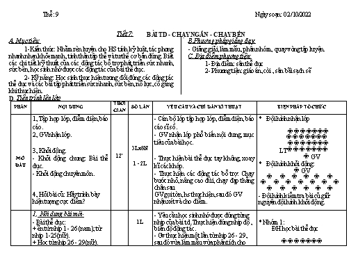 Kế hoạch bài dạy Giáo dục thể chất 9 - Tiết 7+8 - Năm học 2022-2023 - Trường THCS Trần Kim Xuyến