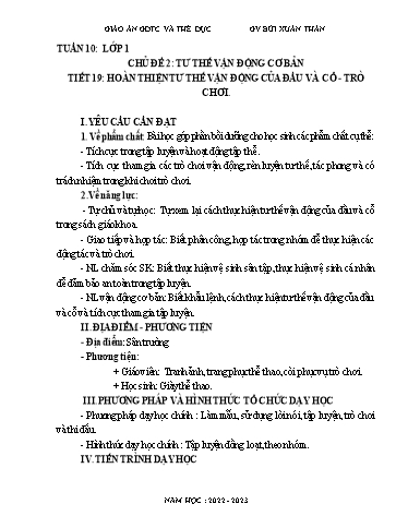 Kế hoạch bài dạy Giáo dục thể chất Lớp 1-4 - Tuần 10 - Năm học 2022-2023 - Bùi Xuân Thân