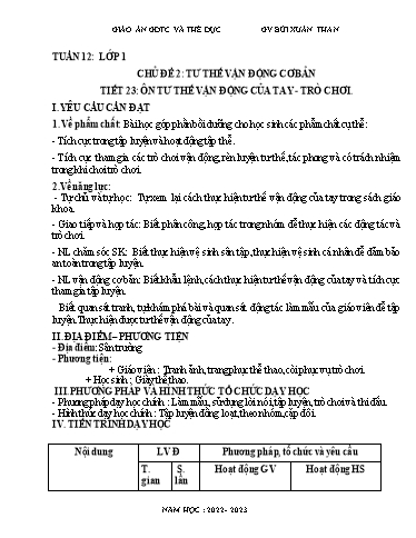Kế hoạch bài dạy Giáo dục thể chất Lớp 1-4 - Tuần 12 - Năm học 2022-2023 - Bùi Xuân Thân