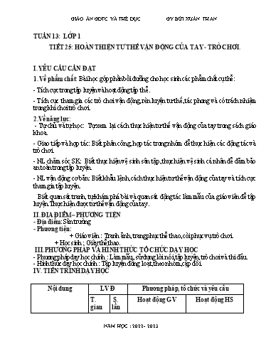 Kế hoạch bài dạy Giáo dục thể chất Lớp 1-4 - Tuần 13 - Năm học 2022-2023 - Bùi Xuân Thân