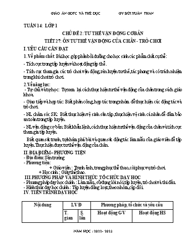 Kế hoạch bài dạy Giáo dục thể chất Lớp 1-4 - Tuần 14 - Năm học 2022-2023 - Bùi Xuân Thân