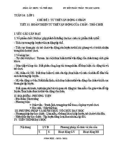 Kế hoạch bài dạy Giáo dục thể chất Lớp 1-4 - Tuần 16 - Năm học 2022-2023 - Bùi Xuân Thân