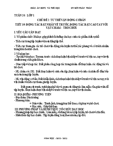 Kế hoạch bài dạy Giáo dục thể chất Lớp 1-4 - Tuần 20 - Năm học 2022-2023 - Bùi Xuân Thân