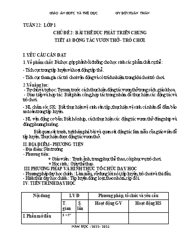 Kế hoạch bài dạy Giáo dục thể chất Lớp 1-4 - Tuần 22 - Năm học 2022-2023 - Bùi Xuân Thân