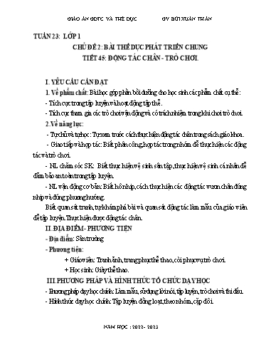 Kế hoạch bài dạy Giáo dục thể chất Lớp 1-4 - Tuần 23 - Năm học 2022-2023 - Bùi Xuân Thân
