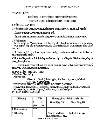 Kế hoạch bài dạy Giáo dục thể chất Lớp 1-4 - Tuần 25 - Năm học 2022-2023 - Bùi Xuân Thân
