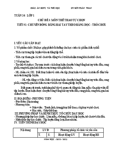Kế hoạch bài dạy Giáo dục thể chất Lớp 1-4 - Tuần 26 - Năm học 2022-2023 - Bùi Xuân Thân