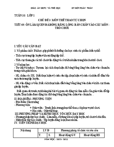 Kế hoạch bài dạy Giáo dục thể chất Lớp 1-4 - Tuần 33 - Năm học 2022-2023 - Bùi Xuân Thân