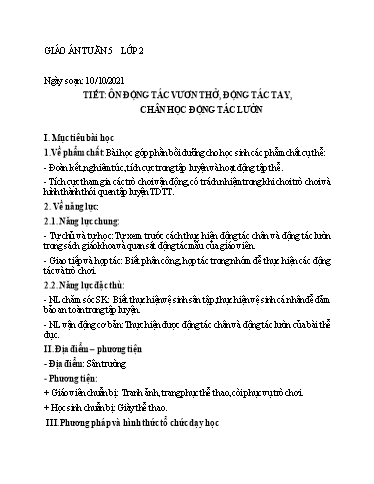 Kế hoạch bài dạy Giáo dục thể chất Lớp 1-4- Tuần 5 - Năm học 2021-2022 - Bùi Xuân Thân