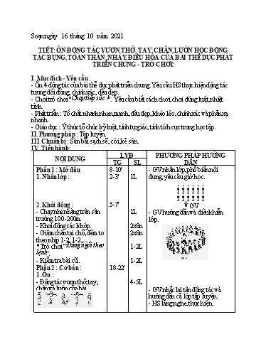 Kế hoạch bài dạy Giáo dục thể chất Lớp 1-4 - Tuần 6 - Năm học 2021-2022 - Bùi Xuân Thân