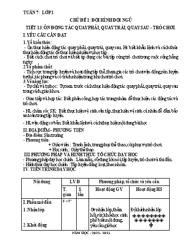 Kế hoạch bài dạy Giáo dục thể chất Lớp 1-4 - Tuần 7 - Năm học 2022-2023 - Bùi Xuân Thân
