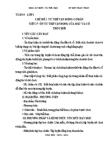 Kế hoạch bài dạy Giáo dục thể chất Lớp 1-4 - Tuần 9 - Năm học 2022-2023 - Bùi Xuân Thân