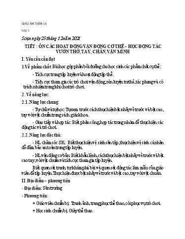 Kế hoạch bài dạy Giáo dục thể chất Lớp 1+3+5 - Tuần 16 - Năm học 2021-2022 - Bùi Xuân Thân
