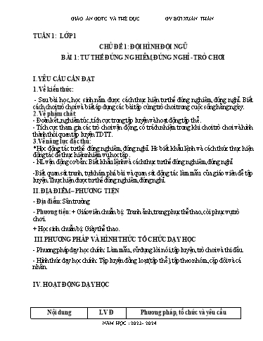 Kế hoạch bài dạy Giáo dục thể chất Tiểu học - Năm học 2023-2024 - Bùi Xuân Thân