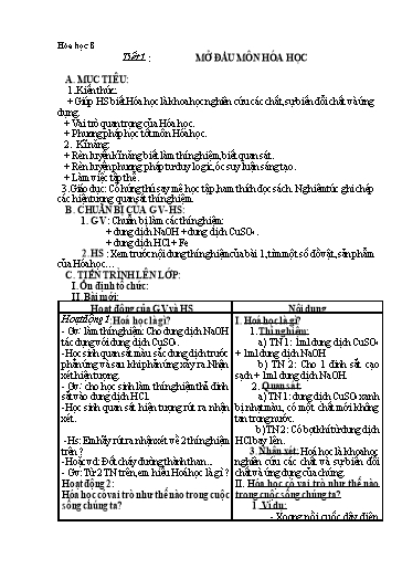 Kế hoạch bài dạy Hóa học 8 - Tiết 1: Mở đầu môn Hóa học - Trường THCS Trần Kim Xuyến