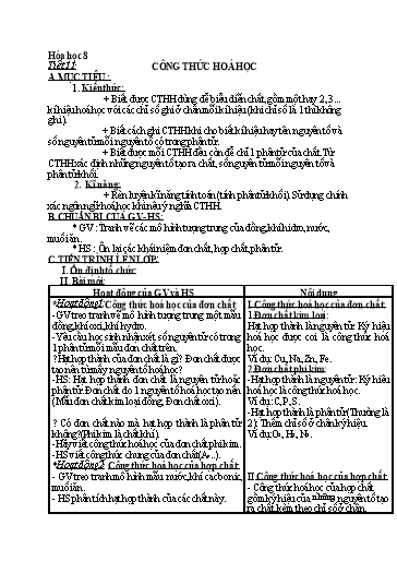 Kế hoạch bài dạy Hóa học 8 - Tiết 11: Công thức hóa học - Năm học 2022-2023 - Trường THCS Trần Kim Xuyến