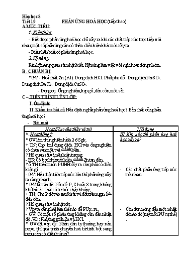Kế hoạch bài dạy Hóa học 8 - Tiết 19: Phản ứng hóa học (TT) - Năm học 2022-2023 - Trường THCS Trần Kim Xuyến