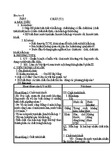 Kế hoạch bài dạy Hóa học 8 - Tiết 3: Chất (T2) - Năm học 2022-2023 - Trường THCS Trần Kim Xuyến