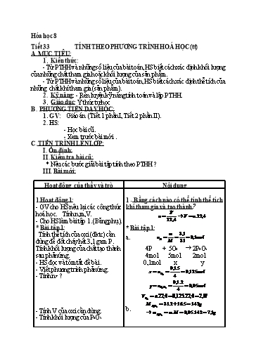Kế hoạch bài dạy Hóa học 8 - Tiết 33: Tính theo công thức hóa học (TT) - Năm học 2022-2023 - Trường THCS Trần Kim Xuyến
