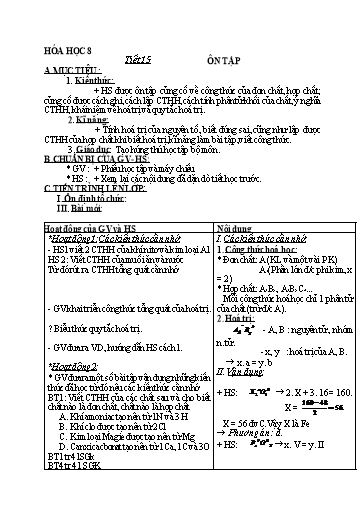 Kế hoạch bài dạy Hóa học 8 - Tiết 5: Ôn tập - Năm học 2022-2023 - Trường THCS Trần Kim Xuyến