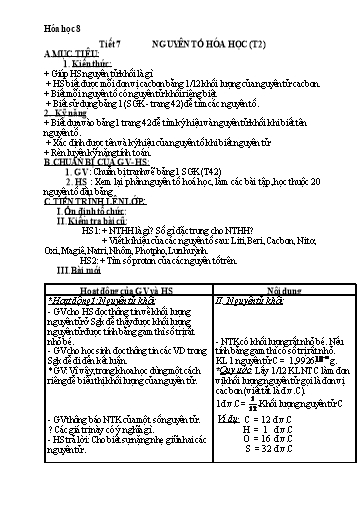 Kế hoạch bài dạy Hóa học 8 - Tiết 7: Nguyên tố hóa học (T2) - Năm học 2022-2023 - Trường THCS Trần Kim Xuyến