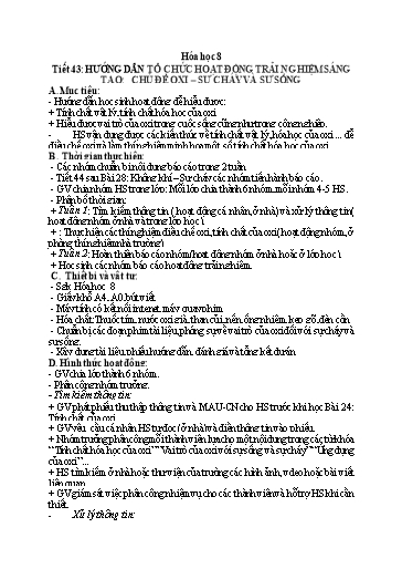 Kế hoạch bài dạy Hóa học 8 - Tuần 23, Tiết 43: Hướng dẫn tổ chức hoạt động trải nghiệm sáng tao. Chủ đề Oxi. Sự cháy và sự sống - Năm học 2022-2023 - Trường THCS Trần Kim Xuyến