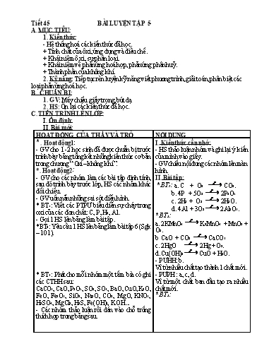 Kế hoạch bài dạy Hóa học 8 - Tuần 23, Tiết 45: Bài luyện tập 5 - Năm học 2022-2023 - Trường THCS Trần Kim Xuyến