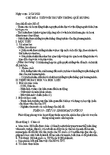Kế hoạch bài dạy Hoạt động trải nghiệm 7 - Chủ đề 4: Tiếp nối truyền thống quê hương - Năm học 2022-2023 - Nguyễn Quỳnh Chi