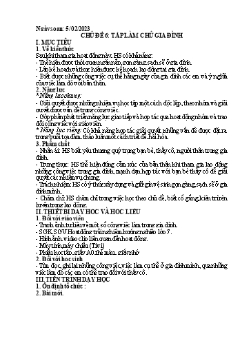Kế hoạch bài dạy Hoạt động trải nghiệm 7 - Chủ đề 6: Tập làm chủ gia đình - Năm học 2022-2023 - Nguyễn Quỳnh Chi