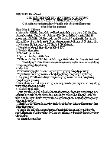 Kế hoạch bài dạy Hoạt động trải nghiệm 7 - Chủ đề: Tiếp nối truyền thống quê hương - Năm học 2022-2023 - Nguyễn Quỳnh Chi