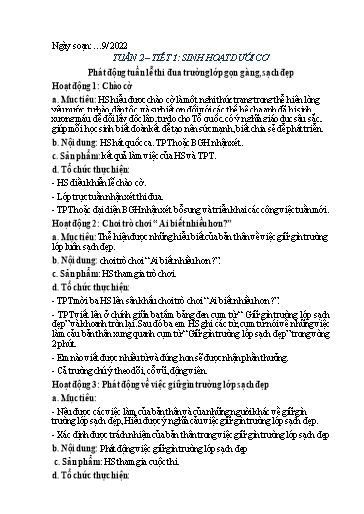 Kế hoạch bài dạy Hoạt động trải nghiệm 7 - Tuần 2, Tiết 1: Sinh hoạt dưới cờ - Năm học 2022-2023 - Nguyễn Quỳnh Chi