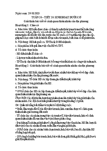 Kế hoạch bài dạy Hoạt động trải nghiệm 7 - Tuần 20: Sinh hoạt. Giới thiệu bài viết về cảnh quan thiên nhiên của địa phương - Năm học 2022-2023 - Nguyễn Quỳnh Chi