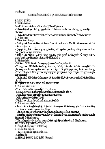Kế hoạch bài dạy Hoạt động trải nghiệm 7 - Tuần 30, Chủ đề: Nghề ở địa phương (TT) - Năm học 2022-2023 - Trường THCS Trần Kim Xuyến