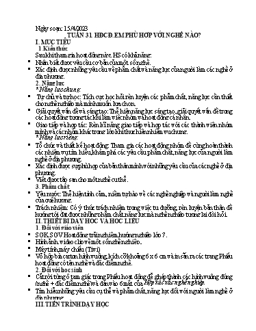 Kế hoạch bài dạy Hoạt động trải nghiệm 7 - Tuần 31 - Năm học 2022-2023 - Trường THCS Trần Kim Xuyến