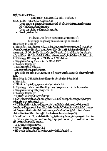Kế hoạch bài dạy Hoạt động trải nghiệm 7 - Tuần 32 - Năm học 2022-2023 - Trường THCS Trần Kim Xuyến