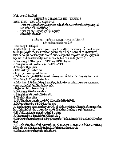 Kế hoạch bài dạy Hoạt động trải nghiệm 7 - Tuần 35 - Năm học 2022-2023 - Trường THCS Trần Kim Xuyến