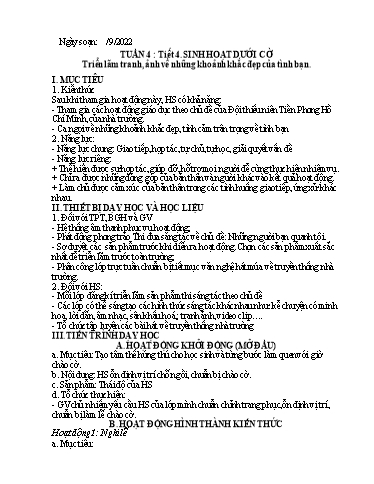 Kế hoạch bài dạy Hoạt động trải nghiệm 7 - Tuần 4, Tiết 4: Sinh hoạt dưới cờ triển lãm tranh, ảnh về những khoảnh khắc đẹp của tình bạn - Năm học 2022-2023 - Nguyễn Quỳnh Chi